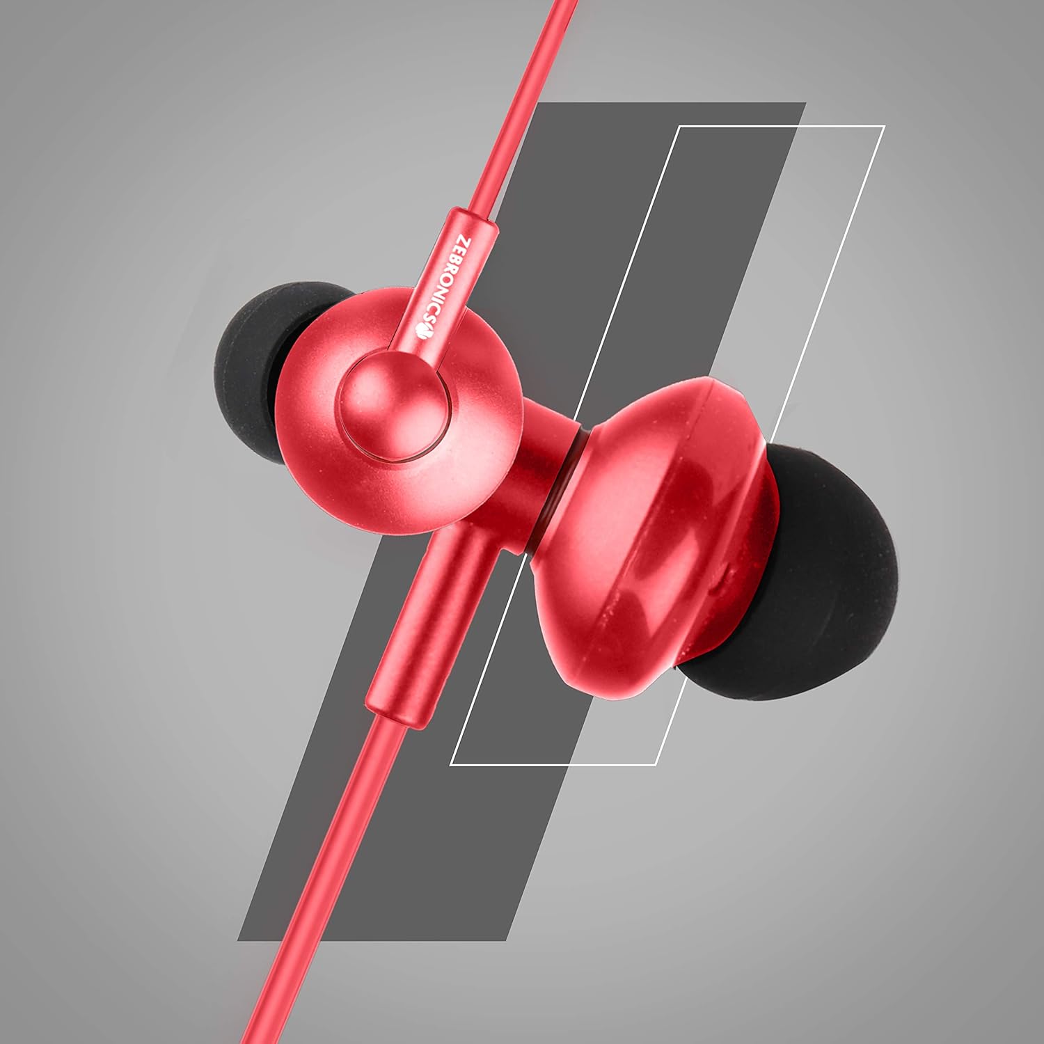 Zebronics Zeb-Buds 10 (Red) In Ear Wired Earphones with Mic, Metallic Design, L Shaped Connector, 13.5mm NdFeb Drivers