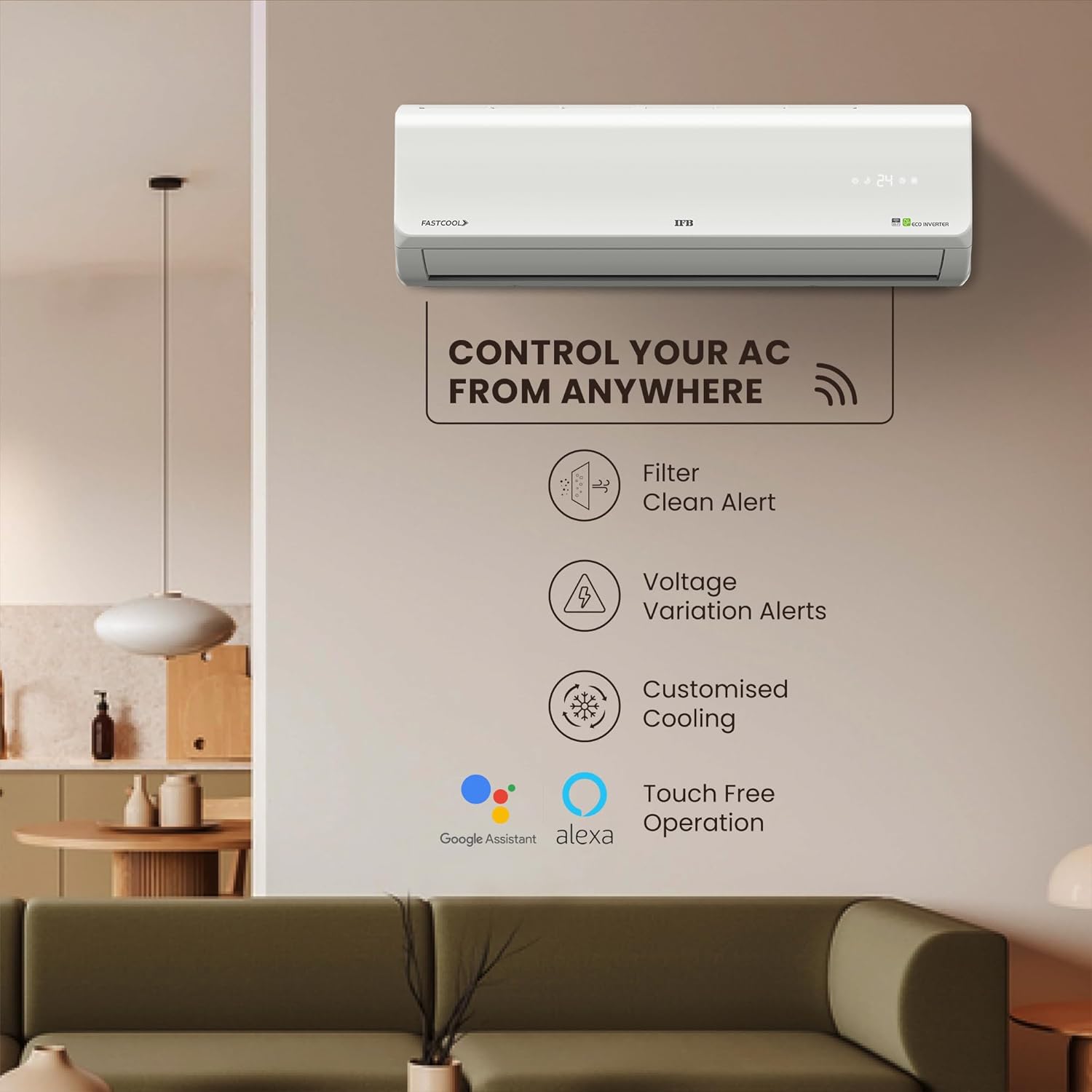 IFB 2025 Model Silver Plus Smart Series 1.5 Ton 3 Star In-built Wifi Split AC with HD Compressor, AI, Dual Gold Fin & 8-in-1 Flexi Mode - White (CI173SL22SGM1, Copper Condenser