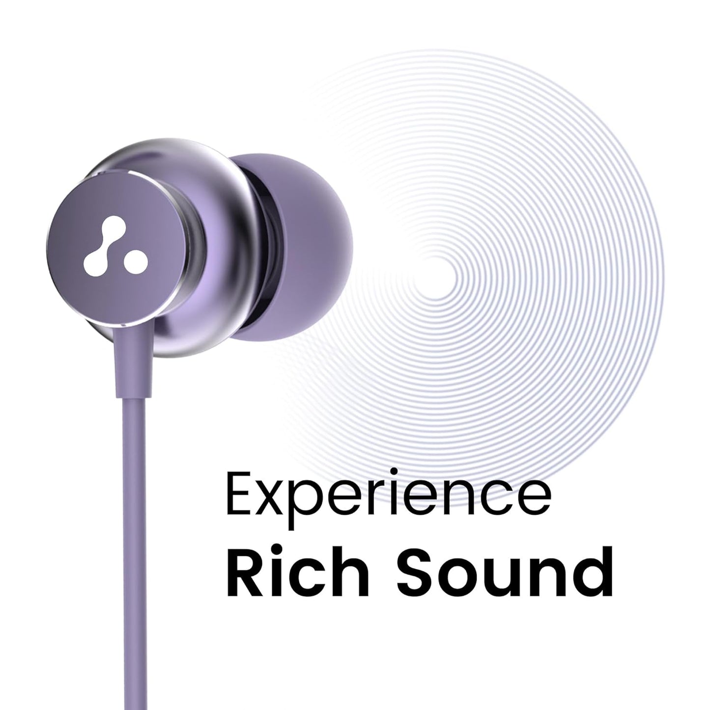 Ambrane Stringz 38 Wired Headphones with Mic, Powerful HD Sound with High Bass, Tangle Free Cable, Comfort in Ear Fit, 3.5mm Jack (Purple)