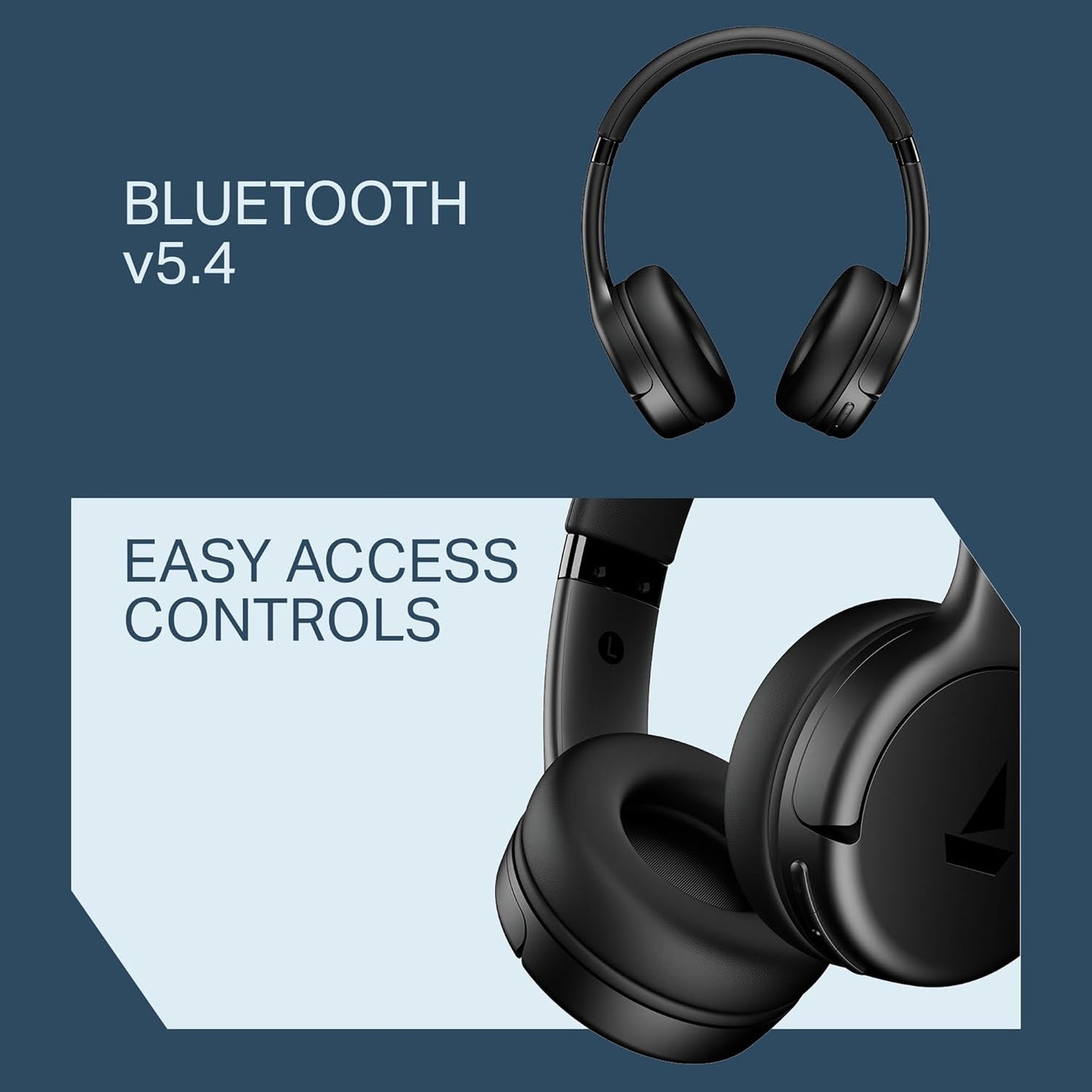 boAt Rockerz 411 (2025 Launch), 40Ms Low Latency, 40Hrs Battery, 40Mm Drivers, Enx Tech, Integrated Controls, V5.4 Bluetooth Headphones, Wireless Over Ear Headphone with Mic (Active Black)