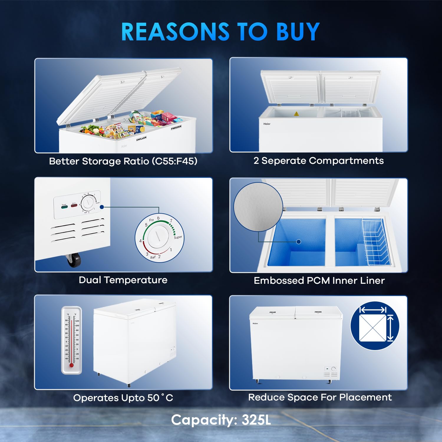 Haier HFC-325CM5, Double Door Combo Freezer (Half Cooler & Half Freezer Combo), Freeze & Chill together, Dual Condenser, Metal liner & 4 Years Comprehensive Warranty (White)