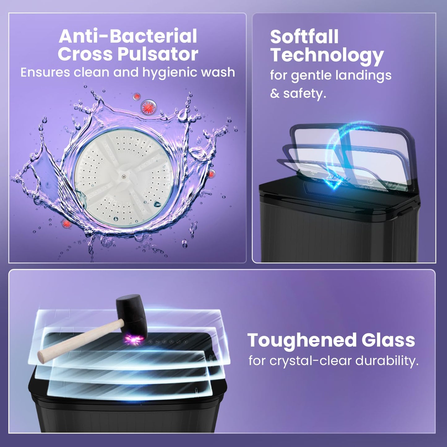 Haier 9 kg 5 Star Toughened Glass & Vortex pulsator Semi Automatic Top Load (HTW90-178FL,Black)