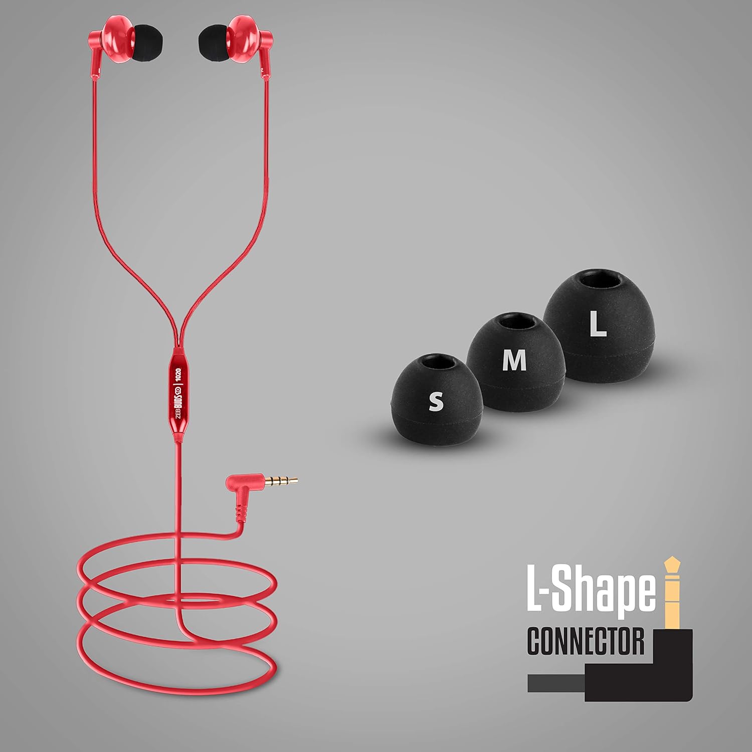 Zebronics Zeb-Buds 10 (Red) In Ear Wired Earphones with Mic, Metallic Design, L Shaped Connector, 13.5mm NdFeb Drivers