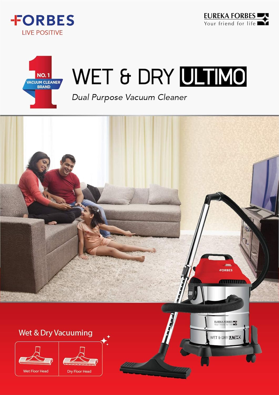 Eureka Forbes Ultimo Wet & Dry 1400 Watts, 20 KPa High Power Suction Vacuum Cleaner | Blower Function | 20 litres Tank Capacity | Stainless Steel Body | 7 Accessories | Lightweight | 1 Year Warranty