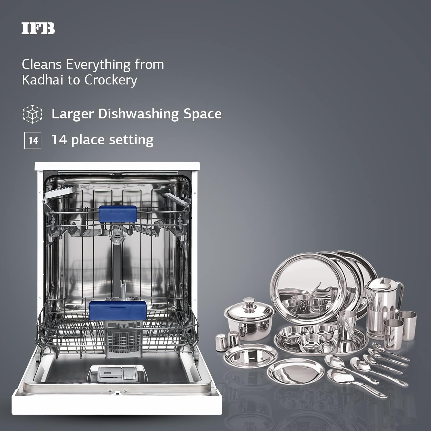 IFB 14 Place Settings with DeepClean® Technology Freestanding Dishwasher (Neptune FX14, White, 70° Hot Water Wash with Hygienic Steam Drying, Perfect for Indian Utensils)