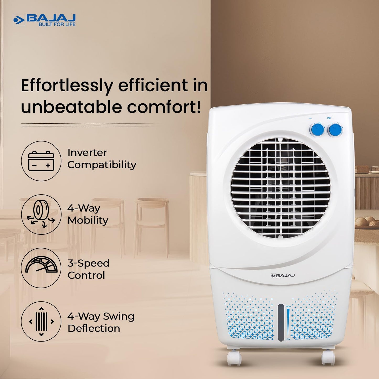 Bajaj PX97 Torque New 36L Personal Air Cooler For Home | High Speed Fan | 30Ft Powerful Air Throw | Inverter Compatible | Cooler For Room | 3 Yrs (1 Yr Standard + 2 Yrs Extended) Warranty【White】