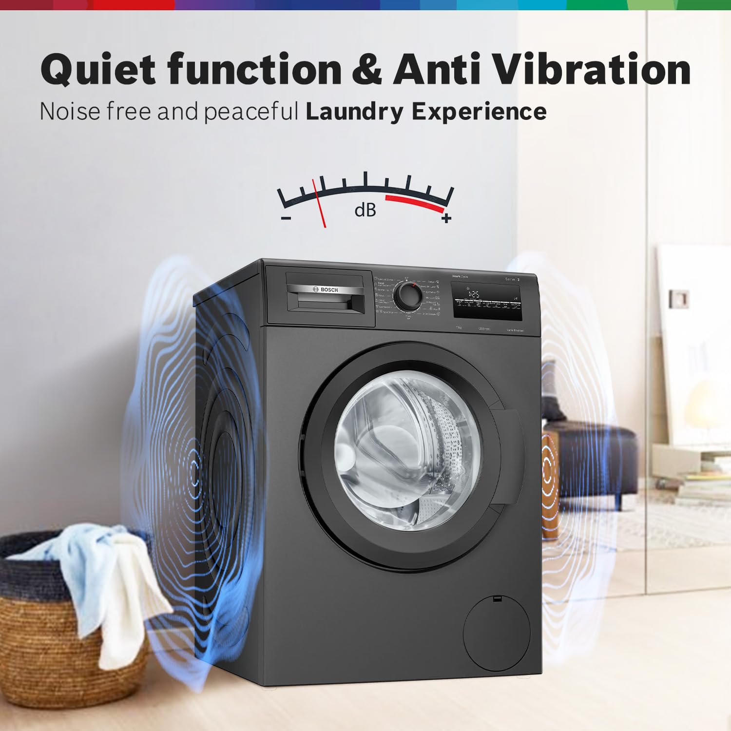 Bosch 7 kg, 5 Star, AI active water+, Anti Stain, Steam Antibacteria, Allergy Plus, Fully-Automatic Front Loading Washing Machine (WAJ24209IN, Black, In-Built Heater, Anti Wrinkle, Anti Tangle)