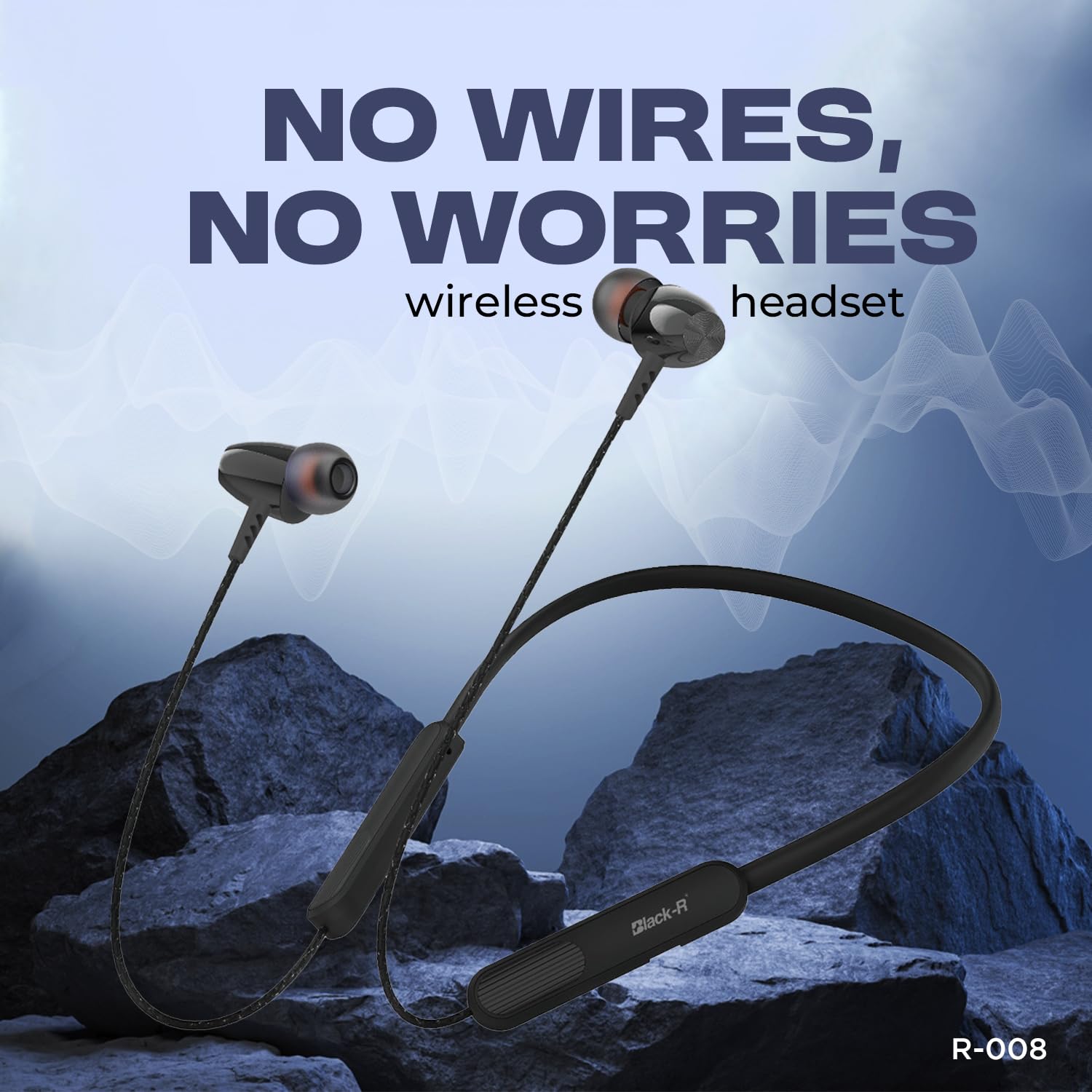Black-R Wireless Earphone Bluetooth Headphones in Ear Neckband with Upto 130 Hours Playback, Bluetooth V5.4, Smart Bass, Lowest Latency Gaming, Wireless Headset, R-008 (Black)