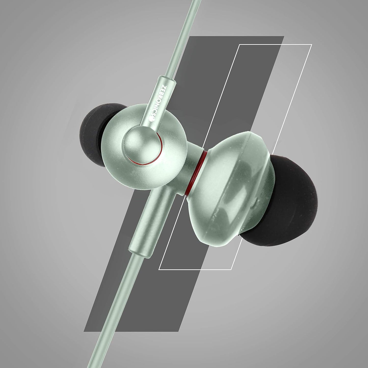 Zebronics Zeb-Buds 10 (Green) In Ear Wired Earphones with Mic, Metallic Design, L Shaped Connector, 13.5mm NdFeb Drivers
