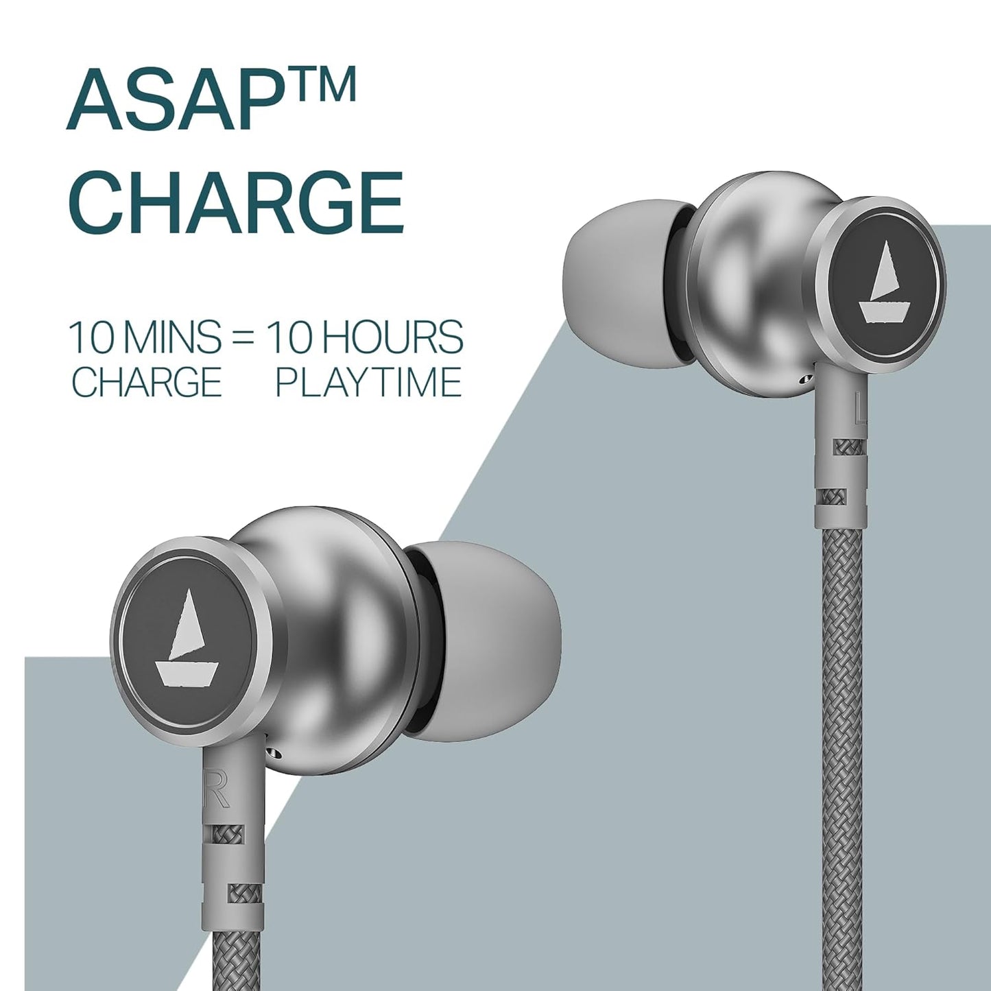 boAt Rockerz 113 (2025 Launch), 40 Hrs Playback, Dual Pair, Fast Charge, Enx Tech, Low Latency, Magnetic Buds, Bluetooth Neckband, Wireless with Mic in Ear Earphones(Ash Grey)