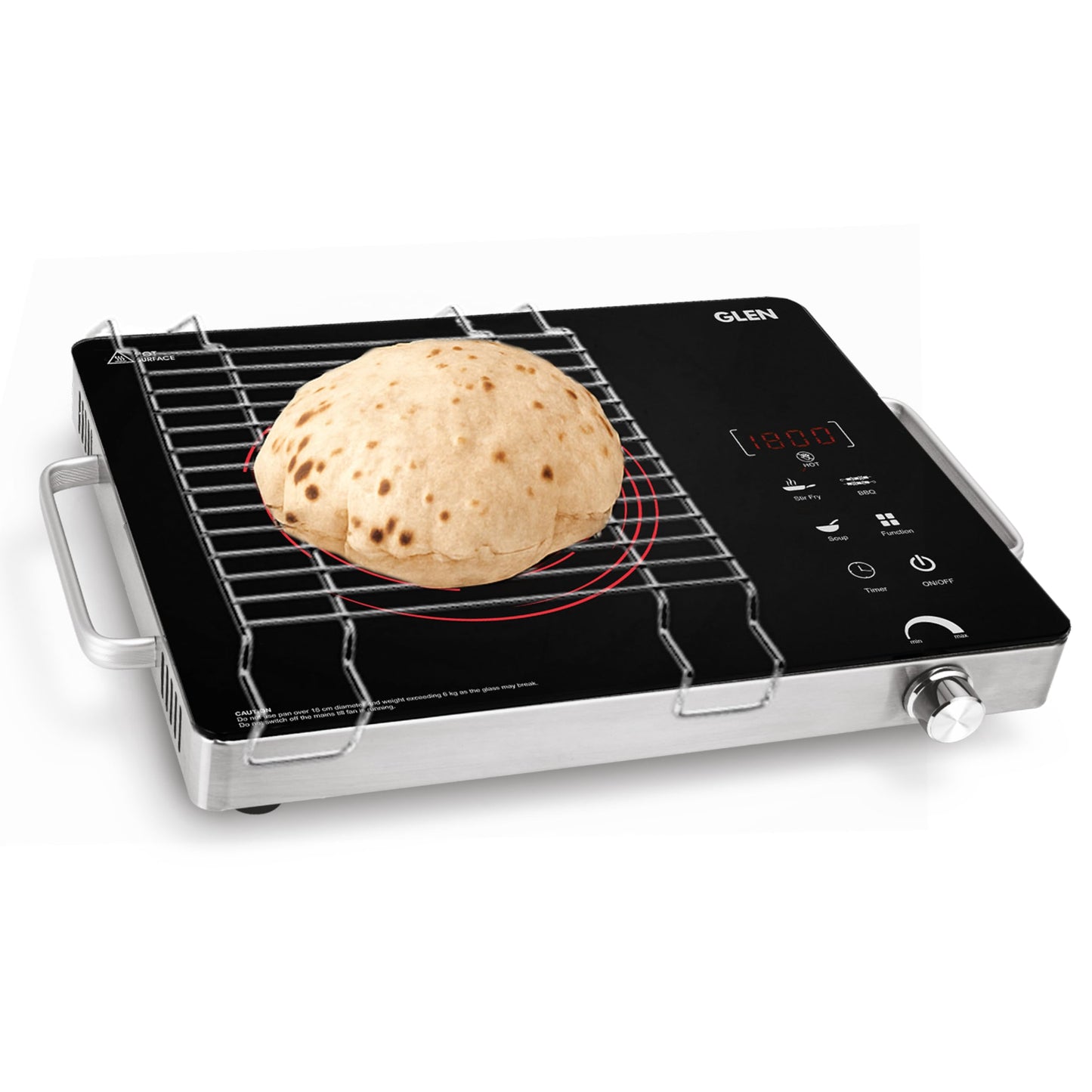 Glen 2000W Infrared Cooktop Stove with Grill Rack for Barbecue, Crystal Glass Plate, Digital Display, 3 Preset Cooking Modes, Touch Control, Infrared Hot Plate (SA3074_Infra)