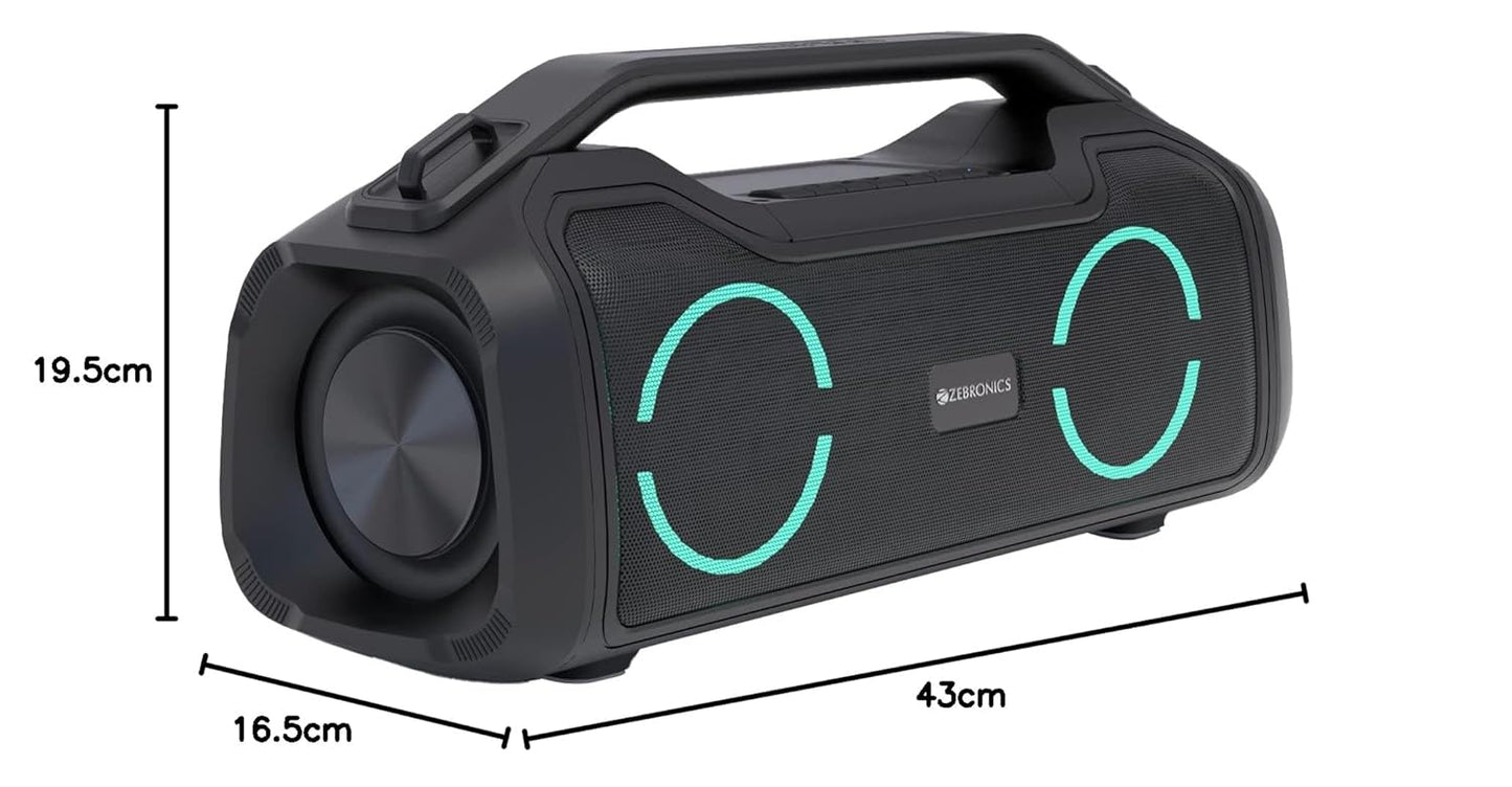 ZEBRONICS Zeb-Sound Feast 500 Bluetooth 5.0 Portable Speaker with 70W, 9H* Backup, TWS, IPX5 Waterproof, Call Function, RGB Lights, AUX, mSD, Voice Assistant, Type C and Grill Finish