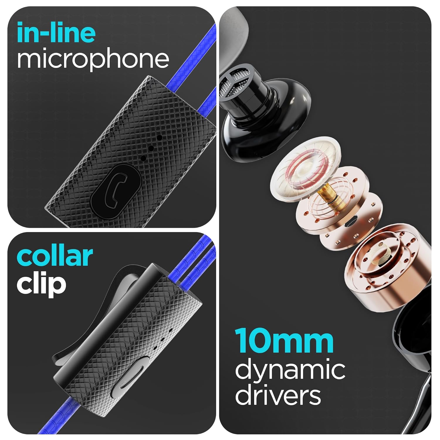 Dubstep Squad M9| X-Bass Technology| 10mm Dynamic Drivers| Mobile/Laptop Compatible|3.5 mm Audio Jack| in-Ear Wired Headphones with Mic- Black & Blue