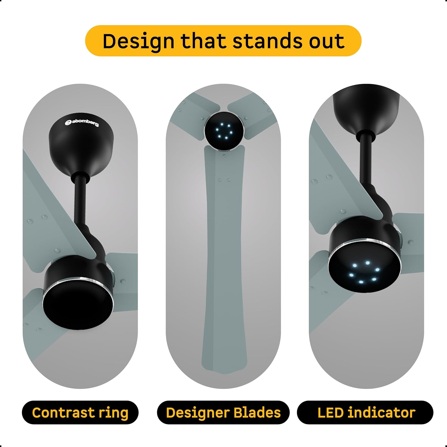 atomberg Renesa Halo Smart 1400mm BLDC Ceiling Fan with IoT & Remote | 5 star | High Air Delivery | Low noise operation | LED Speed Indicator | Sleek Design | 3 Year Warranty|Misty Teal