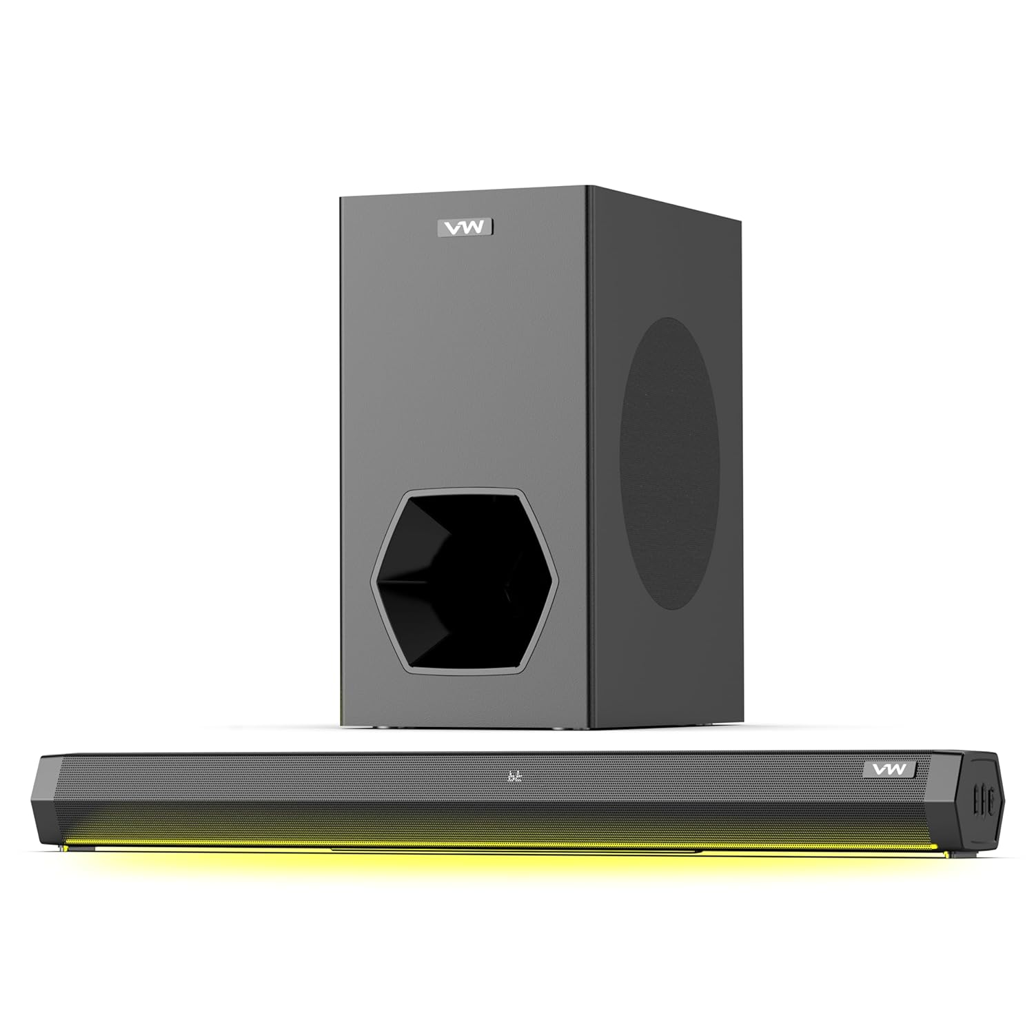 VW Hunter Bar | 160W Soundbar | 2.1 Channel Home Theatre | Deep Bass from 6.5” Subwoofer | Multiple Connectivity | 4 EQ Modes | Sleek Remote & LED Light (Black)