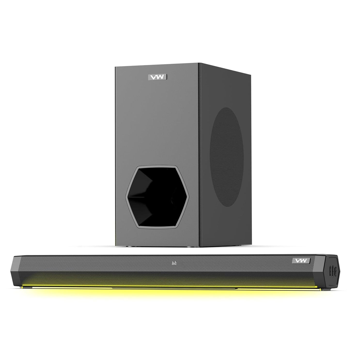 VW Hunter Bar | 160W Soundbar | 2.1 Channel Home Theatre | Deep Bass from 6.5” Subwoofer | Multiple Connectivity | 4 EQ Modes | Sleek Remote & LED Light (Black)