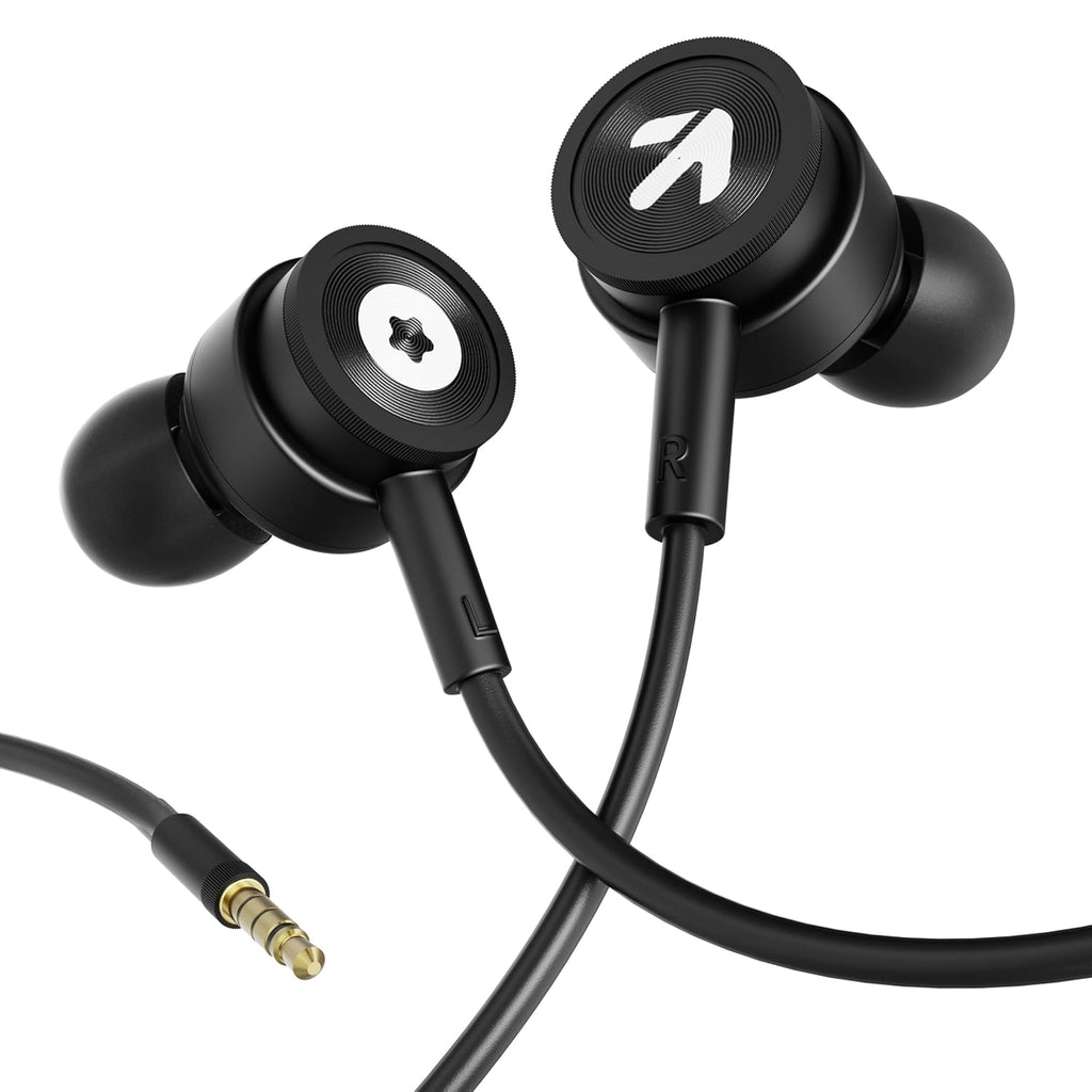 Boult XO Black Wired Earphones with 3.5mm Jack, Extra Bass, 10mm Dynamic Driver, Inline Control, IPX5 Water Resistant, HD Mic, Radial Finish, Earphones Wired Headphones with Mic Earphone
