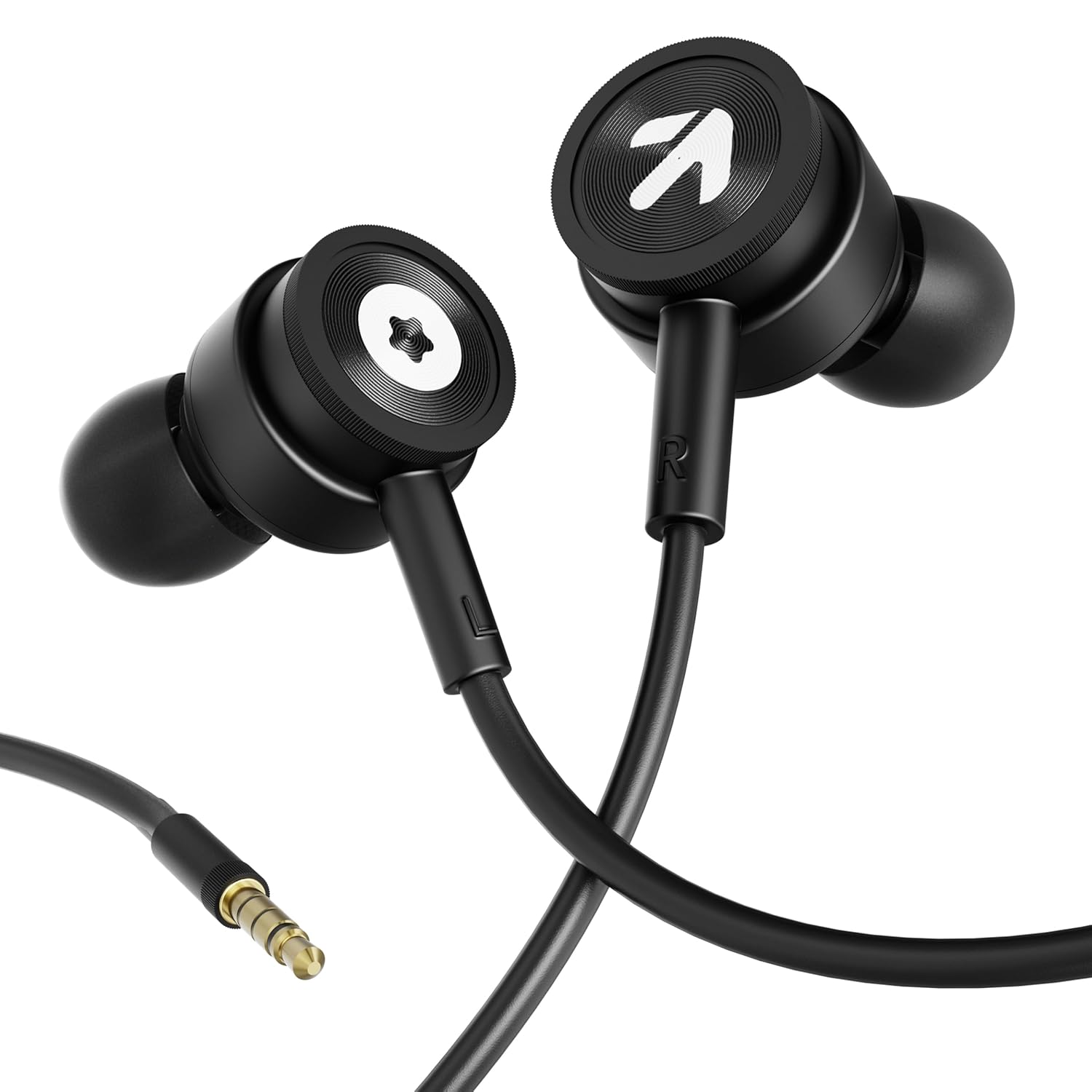 Boult XO Black Wired Earphones with 3.5mm Jack, Extra Bass, 10mm Dynamic Driver, Inline Control, IPX5 Water Resistant, HD Mic, Radial Finish, Earphones Wired Headphones with Mic Earphone