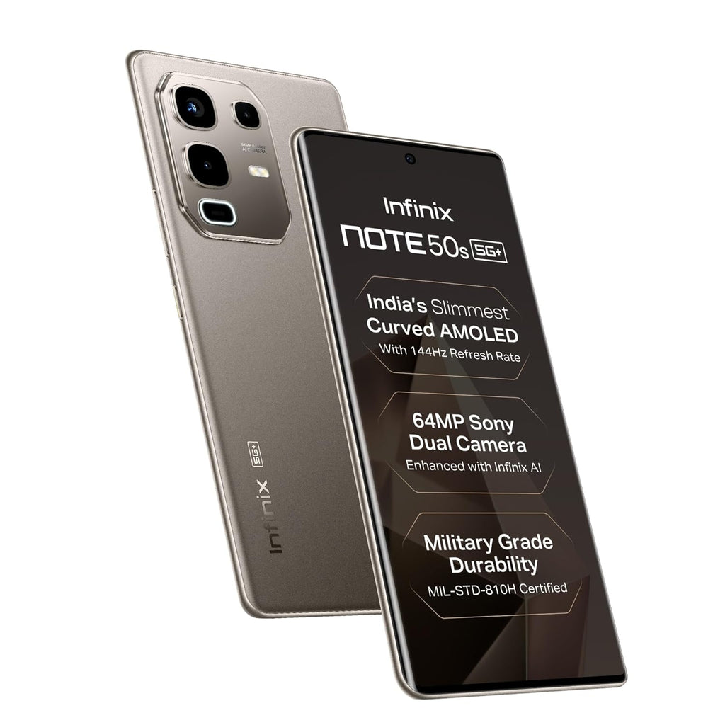 Infinix Note 50s 5G+ (Titanium Grey, 6GB RAM, 128GB Storage) | MediaTek D7300 Ultimate | 5500mAH Battery, Dual Speakers by JBL, 144Hz AMOLED Display