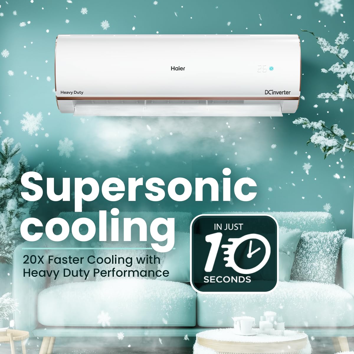 Haier 1.5 Ton 4 Star Triple Inverter Smart Split AC (5250 Watts, Copper, Wi-Fi, 4-Way Swing, 7 in 1 Convertible, Frost Self Clean, HD Filter, Cools at 60°C - HSU18K-PYFR4BN-INV, White)