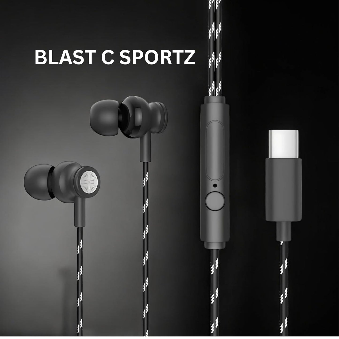 GEARZTOUCH Blast-C Type C Wired Earphone with Powerful HD Mic for Clear Sound, in-Line Volume Controller & Noise Cancellation Compatible with only TypeC Jacks in Mobiles- ZETBLACK