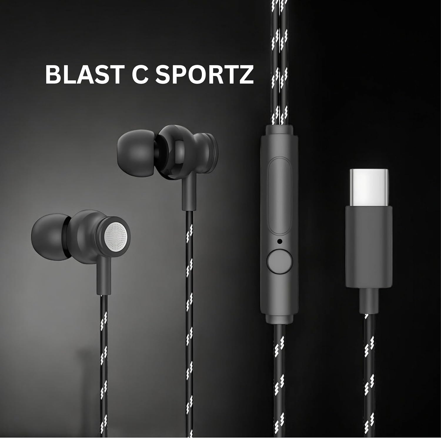 GEARZTOUCH Blast-C Type C Wired Earphone with Powerful HD Mic for Clear Sound, in-Line Volume Controller & Noise Cancellation Compatible with only TypeC Jacks in Mobiles- ZETBLACK