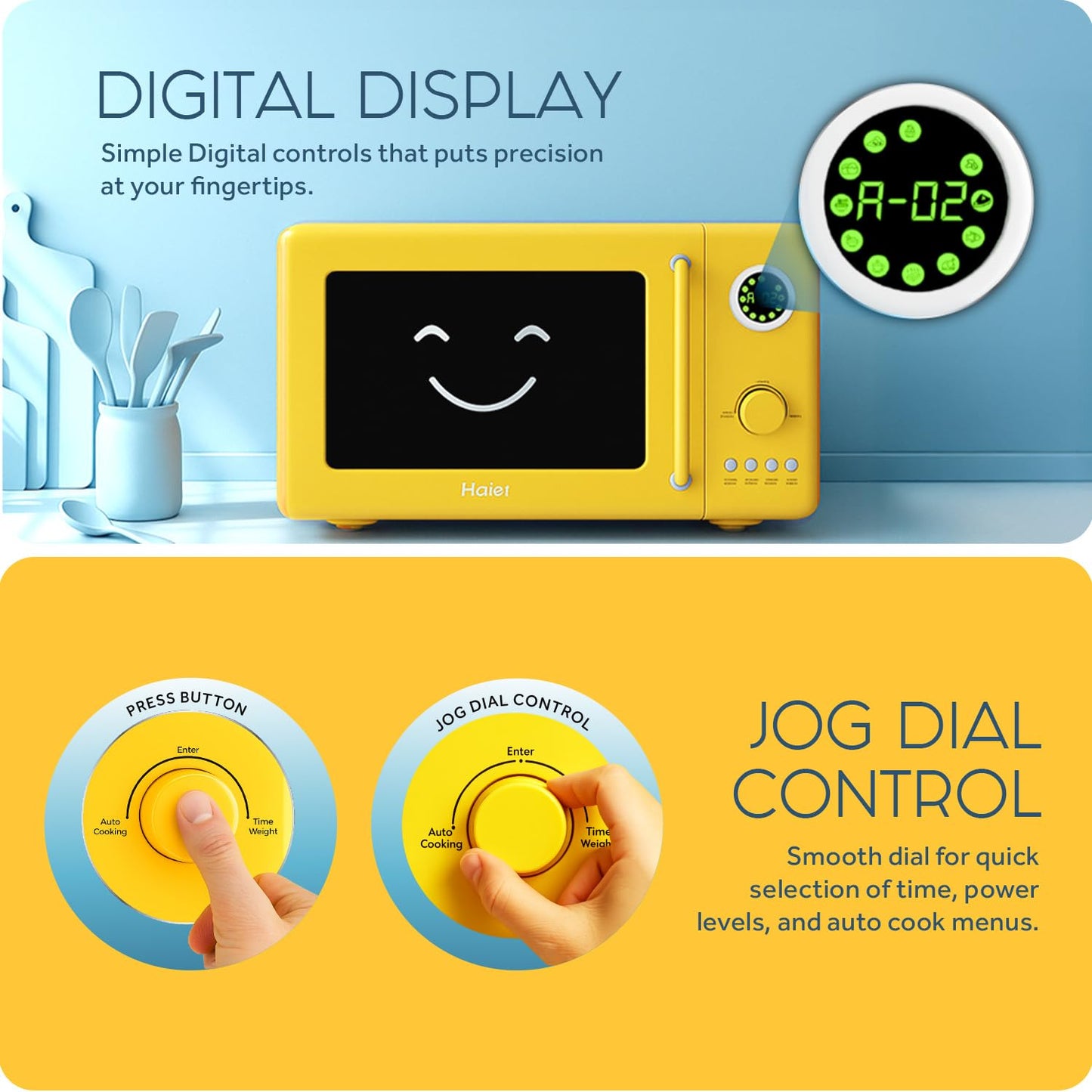 Haier Vogue 20L Lemon Solo Microwave Oven with Auto Cook Menus I Digital Display