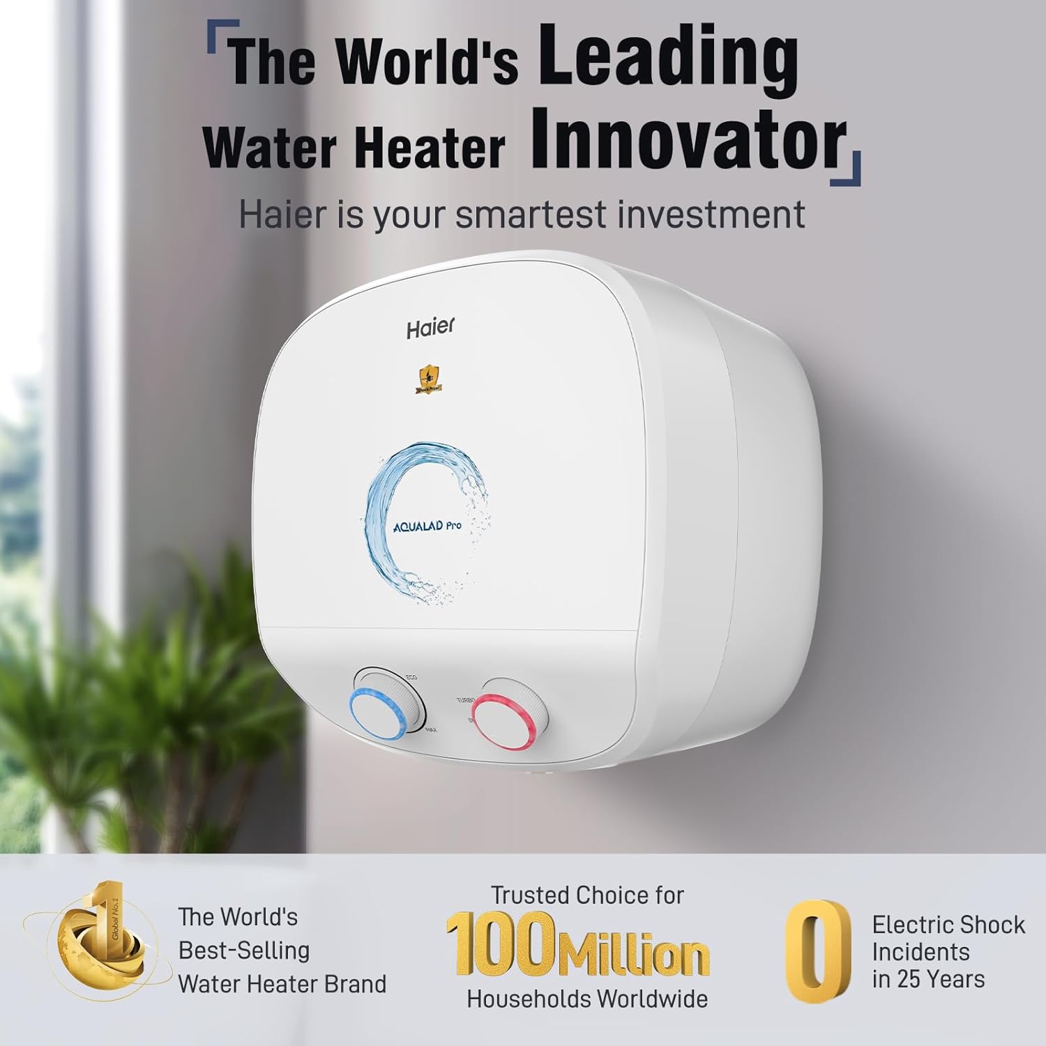 Haier Aqualad Pro Geyser 15 Litre 5 Star 1-3KW Adjustable Storage Water Geyser |Free Installation&Flexi Pipe| Warranty 10 Yr on Tank |Dual Control Knob |Shockproof Tech |Glassline Tank |9-Level Safety