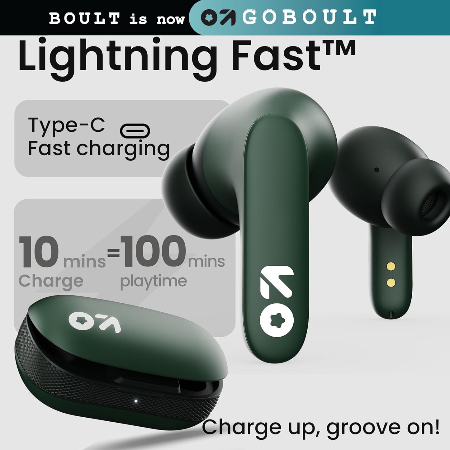 Boult GOBOULT Z20 Truly Wireless Bluetooth Ear Buds with 51H Playtime,Zen Calling ENC Mic,Made in India,Low Latency Gaming,Touch Controls,Rich Bass Drivers,TWS Earbuds Bluetooth Wireless(Pine Green)
