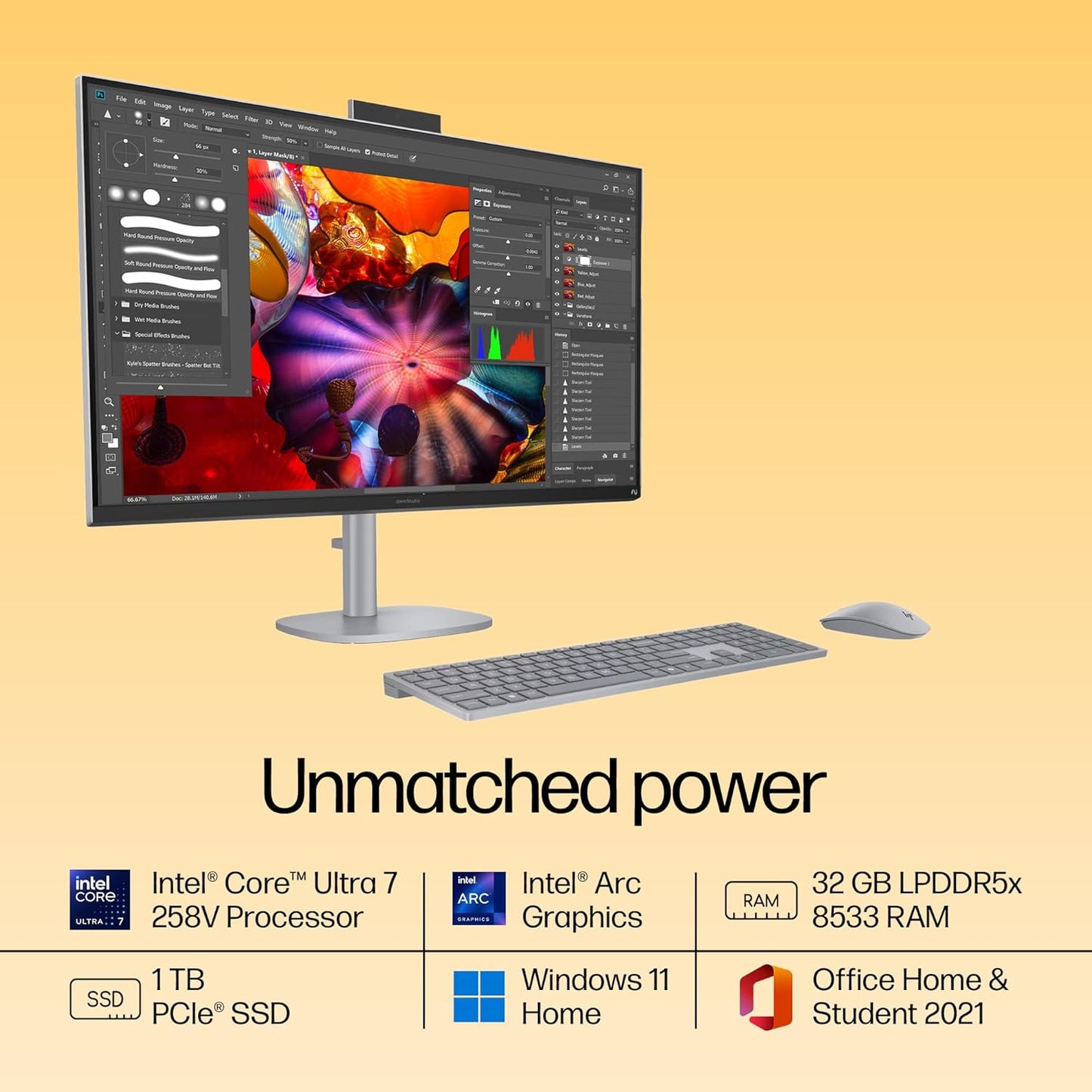 HP OmniStudio X Next Gen AI AIO, Intel Core Ultra 7 258V, 47 Tops,(32GB DDR5,1TB SSD) 4K UHD (3840 x 2160), IPS,550 nits,31.5inch(80.1cm), Win 11, Office24, Meteor Silver, 9.56kg, 32-c1574in