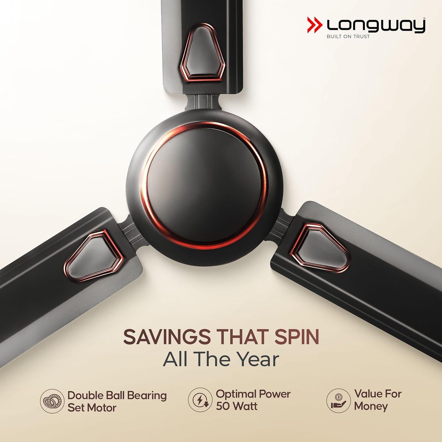 LONGWAY Kiger P2 1200 mm/48 inch Ultra High Speed 3 Blade Anti-Dust Decorative Star Rated Ceiling Fan (Smoked Brown, Pack of 2)