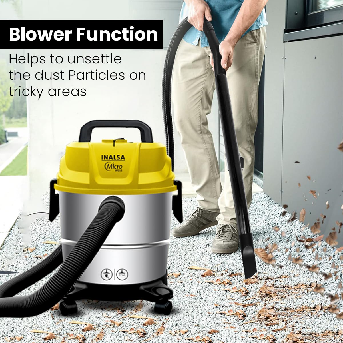 INALSA Wet and Dry Vacuum Cleaner for Home, 15 LTR Capacity,1400 W, 20 kPa Suction, Blower Function,HEPA Filter, Wet Vacuum Cleaner for Sofa, House Cleaning Machine,Stainless Steel Body (WD 15)