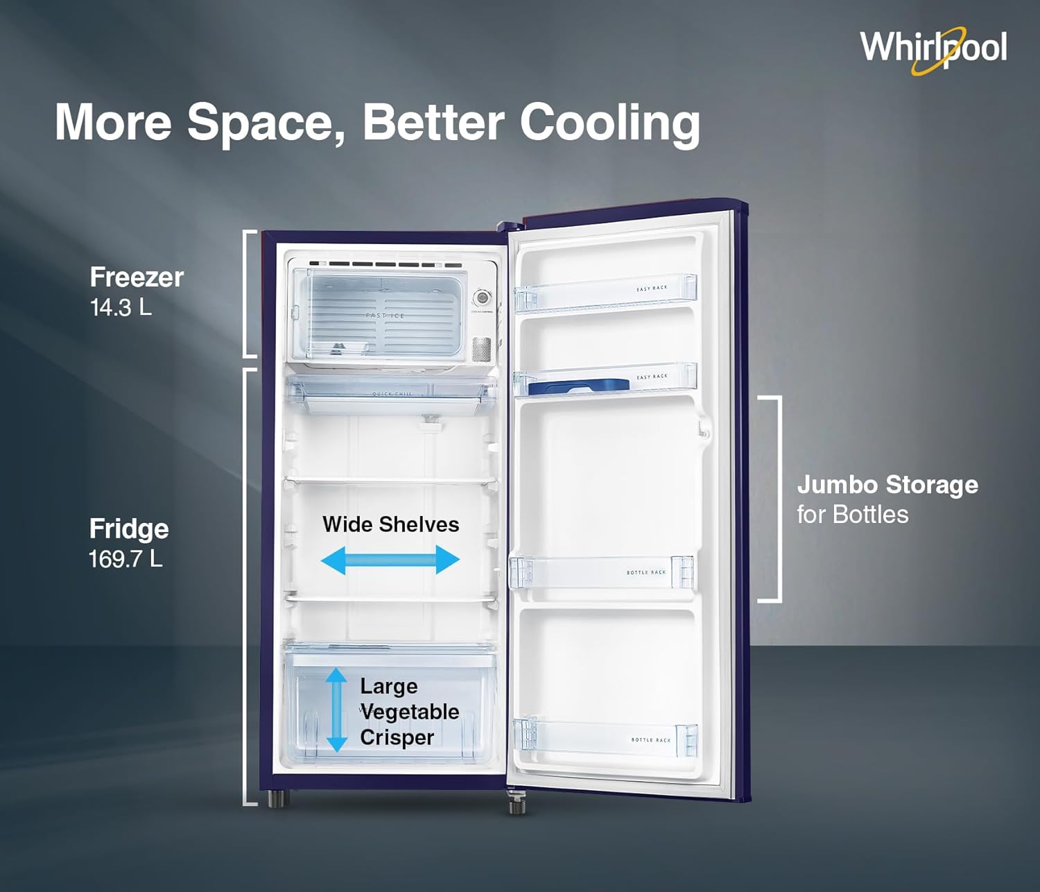 Whirlpool 184 L 2 Star Direct-Cool Single Door Refrigerator (205 WDE CLS 2S SAPPHIRE BLUE-Z, Blue,2023 Model)