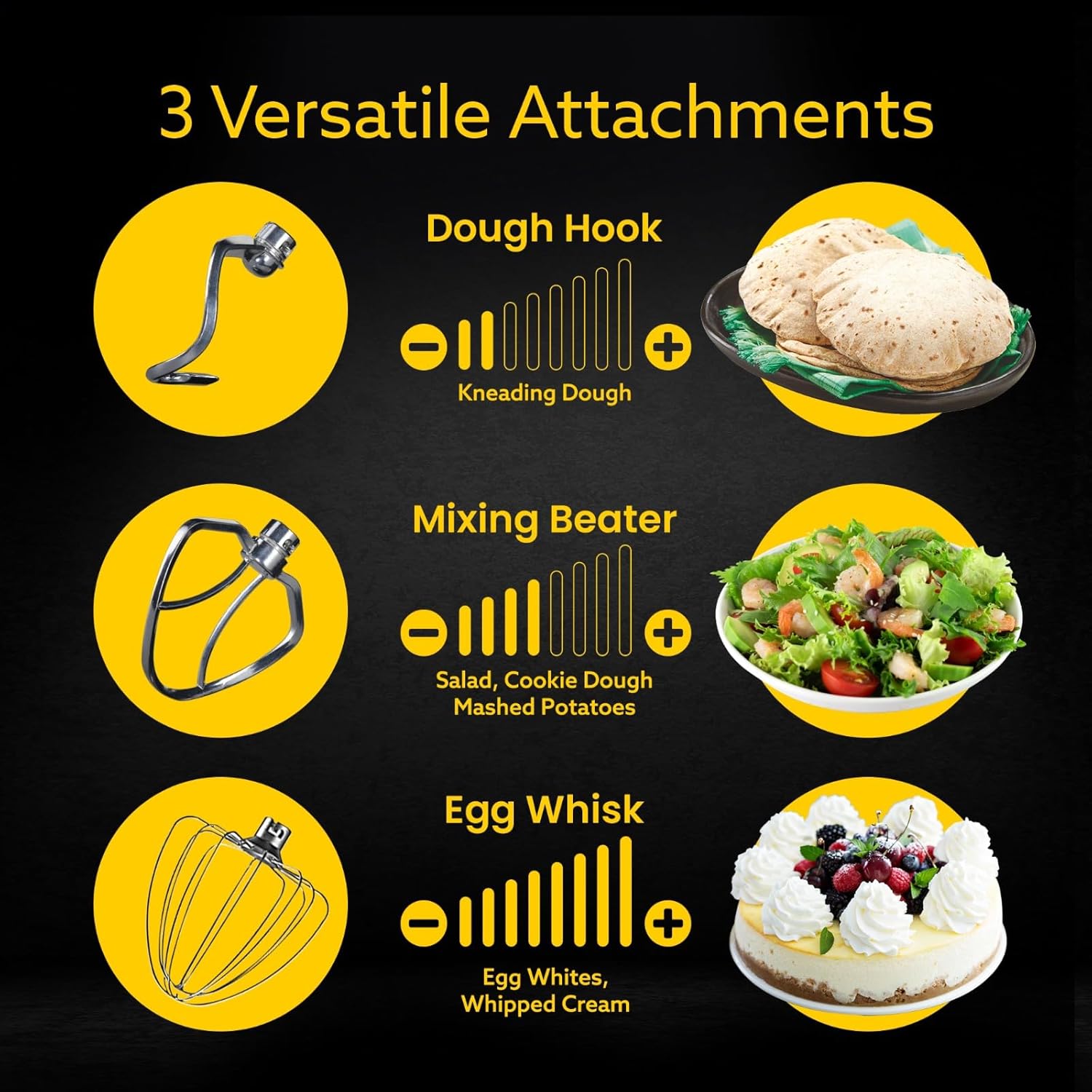 AGARO Royal Stand Mixer 1000W with 5L SS Bowl and 8 Speed Setting I Includes Whisking Cone, Mixing Beater & Dough Hook, and Splash Guard, 2 Years Warranty, (Black)