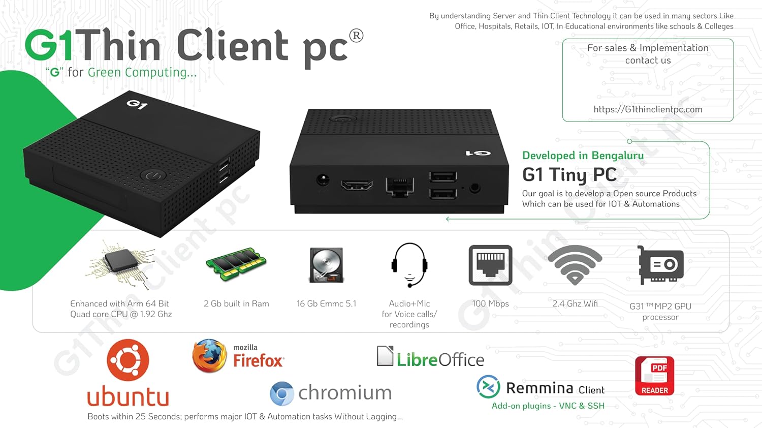 G1 Thin Client PC | Mini PC | Ubuntu 21.04 | Arm Quad core CPU, 2 Gb Ram, 16 GB Storage Ethernet + WiFi | for IOT | Automation | The Better, Cheaper, Alternative to Regular Rasp Berry pi, Orange Pi
