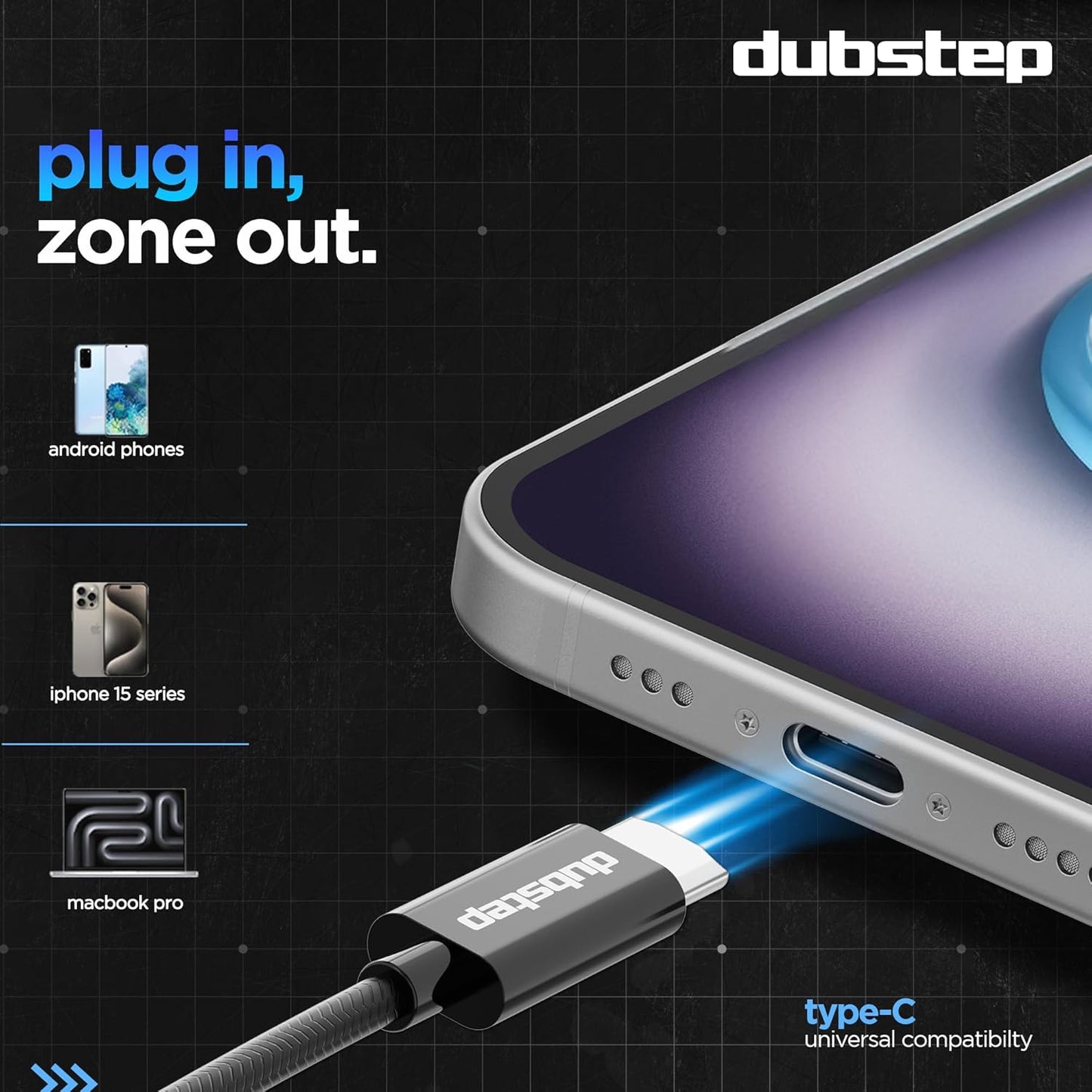 Dubstep Squad M11 with X-Bass Technology, 10mm Dynamic Drivers, Inline Control, Type-C Earphones with Mic (Blue & Black)