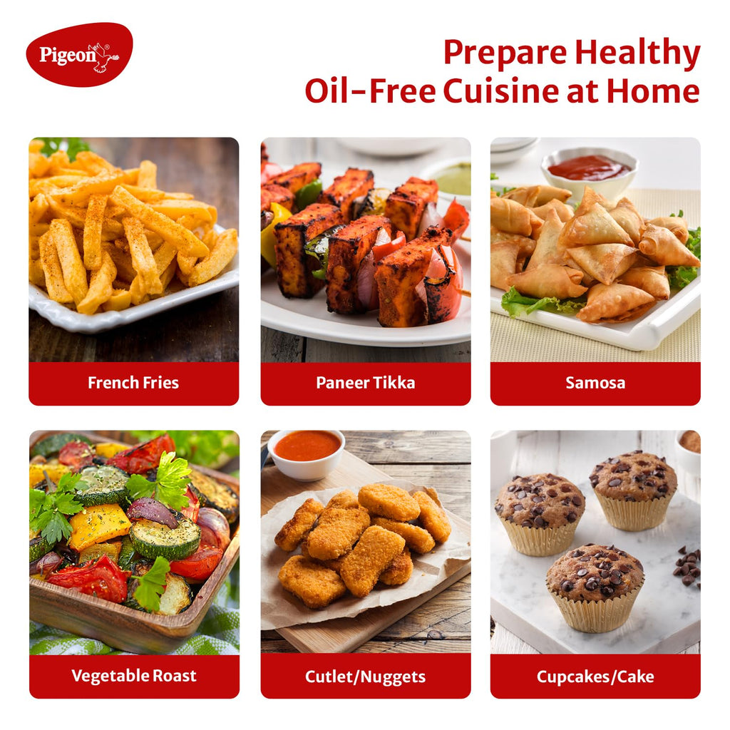 Pigeon Healthifry Manual Air Fryer, 360° High Speed Air Circulation Technology 1200 W with Non-Stick 4.2 L Basket - Green