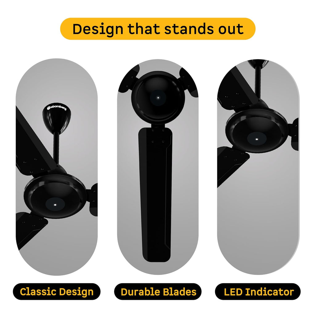 atomberg Ameza 1200mm Timeless BLDC Ceiling Fan with Remote|5 star|High Air Delivery|LED Speed Indicator|Low Noise|Timeless Design with Power Saving|2 Year Warranty|Gloss Black