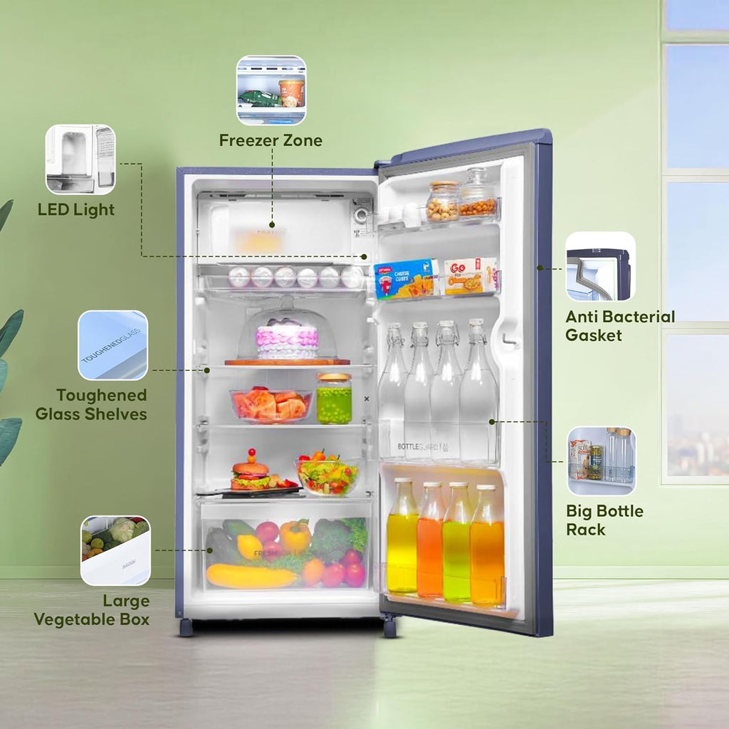 Haier 185 L, 2-Star Direct-Cool Single Door Refrigerator with DEFT Technology & Large Vegetable Box (HED-19TRB-N, Radish Blue)