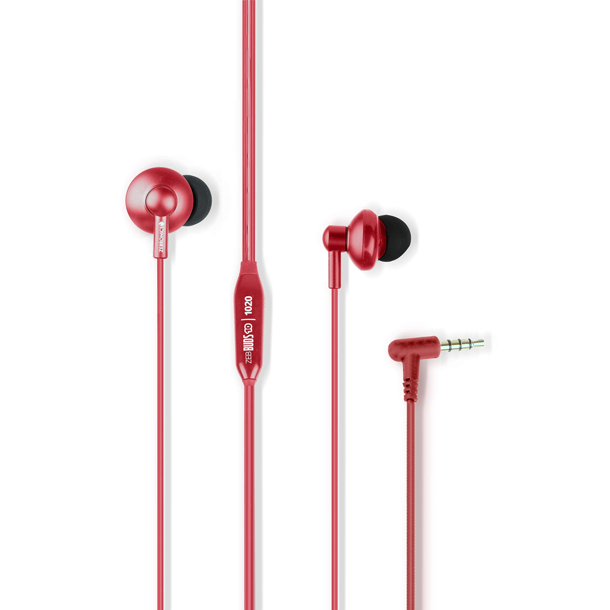 Zebronics Zeb-Buds 10 (Green) In Ear Wired Earphones with Mic, Metallic Design, L Shaped Connector, 13.5mm NdFeb Drivers