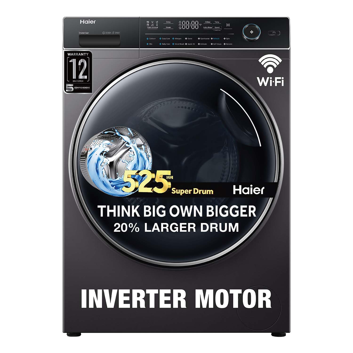Haier 8 Kg 5 Star Inverter Direct Motion Motor Fully Automatic Front Load Washing Machine (HW80-IM1479CS8U1, 525 Super Drum, Puri Steam, Dark Jade Silver)