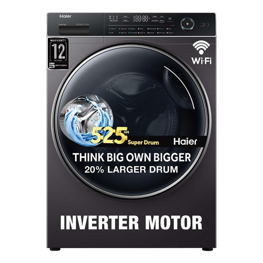 Haier 8 Kg 5 Star Inverter Direct Motion Motor Fully Automatic Front Load Washing Machine (HW80-IM1479CS8U1, 525 Super Drum, Puri Steam, Dark Jade Silver)