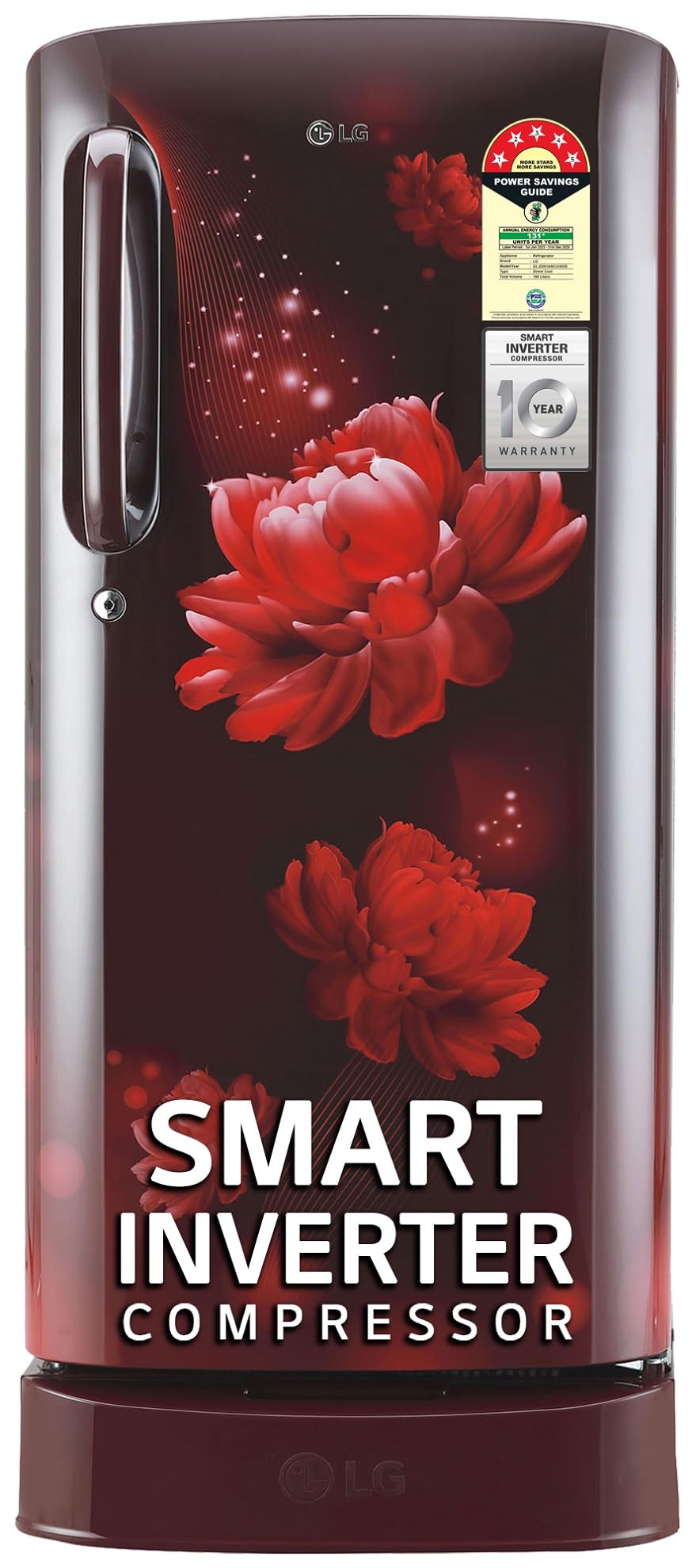 LG 185 L, 5 Star, Smart Inverter Compressor, Direct-Cool Single Door Refrigerator (GL-D201APZU.BPZZEBN, Shiny Steel, Base stand with drawer & Fast Ice Making)