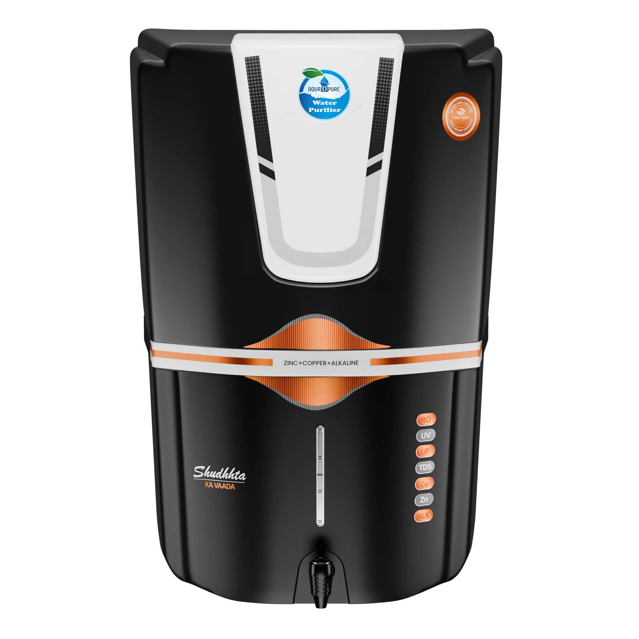 AQUA D PURE 4 in 1 Copper RO Water Purifier with 10 Stage Purification Filtration, UV, UF, TDS Adjuster and 12 Liter Large Storage Tank, Suitable for all type of water supply