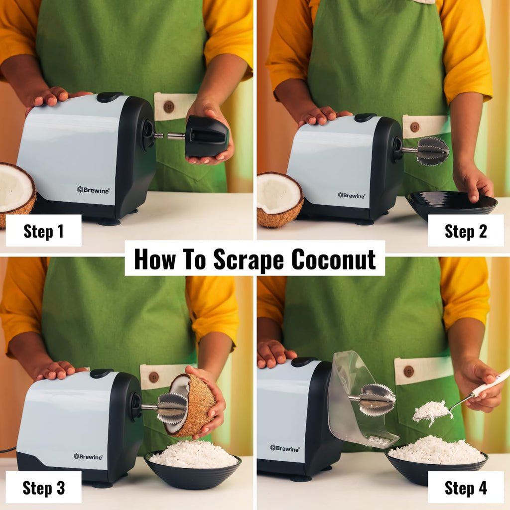 Brewine 2-in-1 Coconut Scraper & Citrus Juicer with Dual Speed Settings, Cooling Fan for Ventilation, Stainless Steel Scraping Blade, Splash Guard, Super Suction Feet for Stability, Blue, 200 Watts