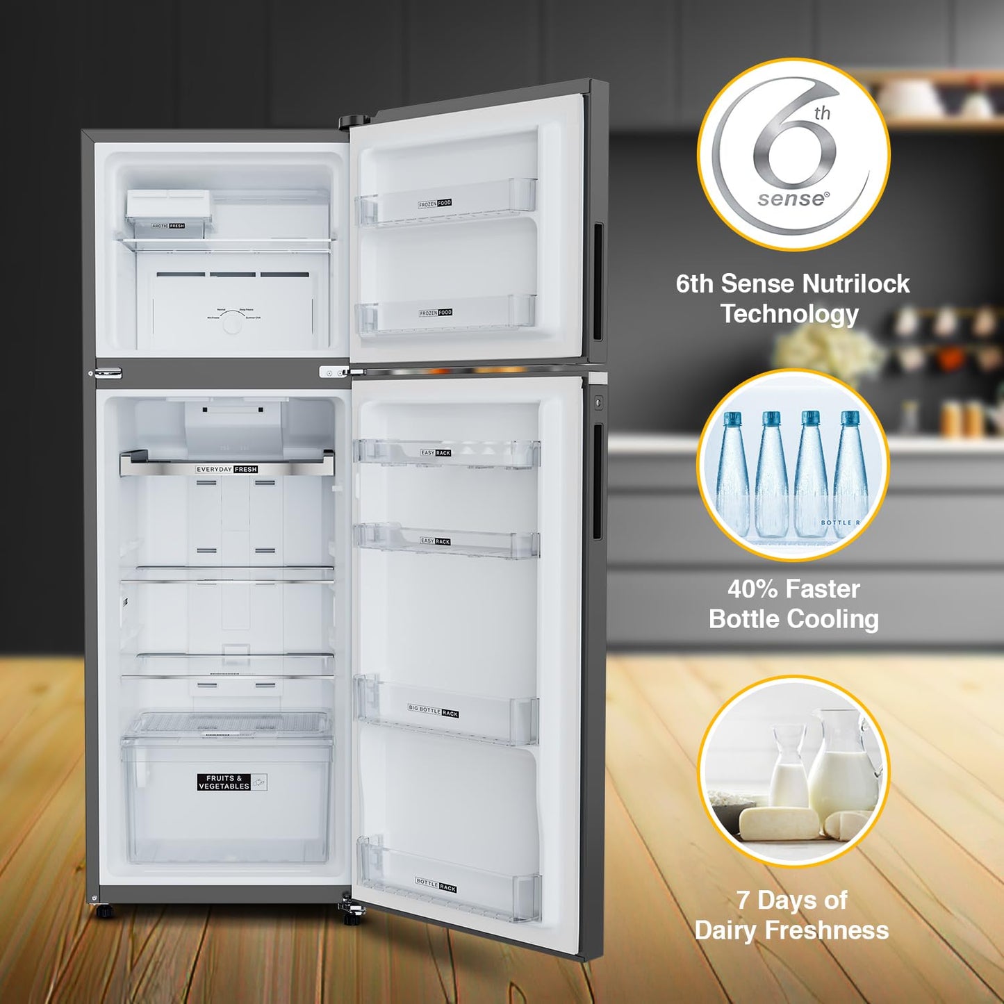 Whirlpool 327 L 3 Star Convertible Frost Free inverter Double Door Refrigerator (IF INV 375 ILLUSIA STEEL(3S) CONV-TL)