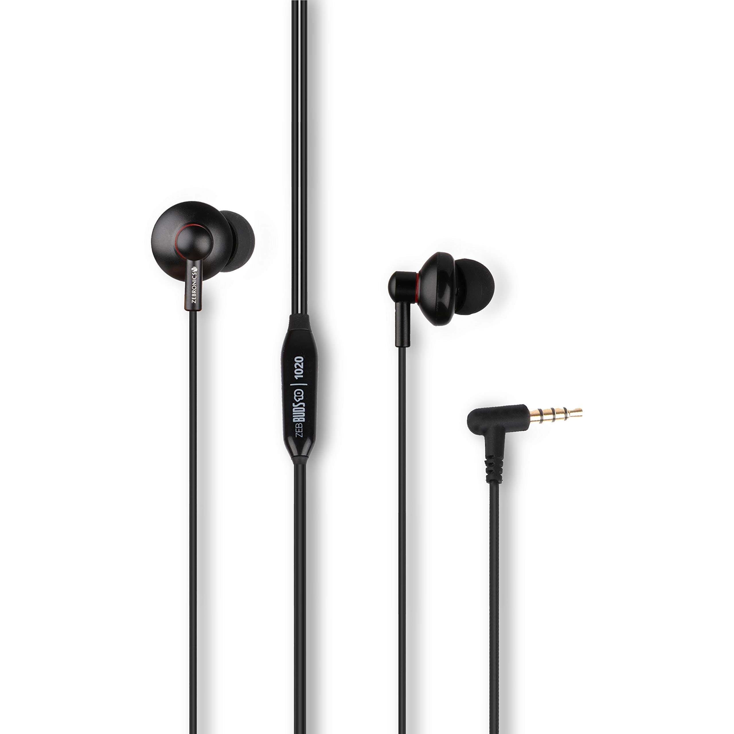 Zebronics Zeb-Buds 10 (Red) In Ear Wired Earphones with Mic, Metallic Design, L Shaped Connector, 13.5mm NdFeb Drivers