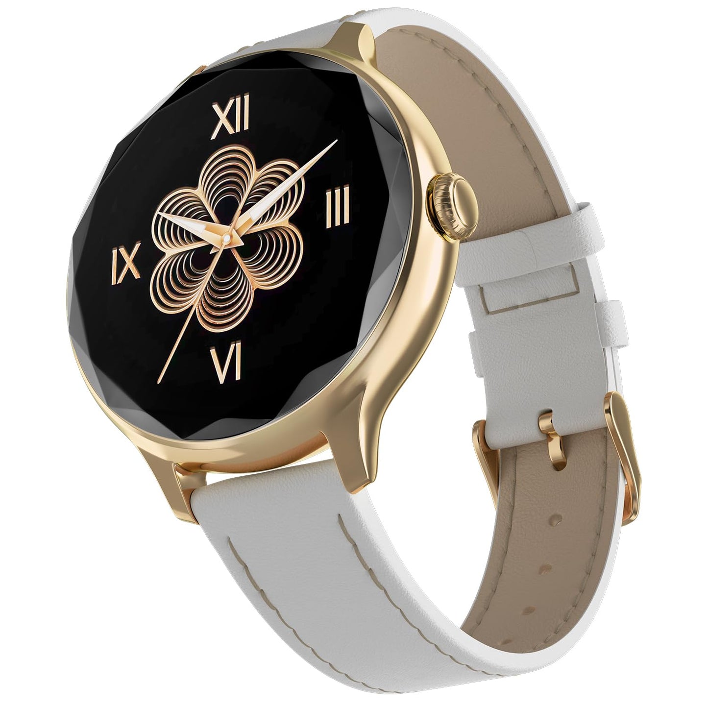 Noise Diva Smartwatch with Diamond Cut dial, Glossy Metallic Finish, AMOLED Display, Mesh Metal and Leather Strap Options, 100+ Watch Faces, Female Cycle Tracker Smart Watch for Women (Gold Link)