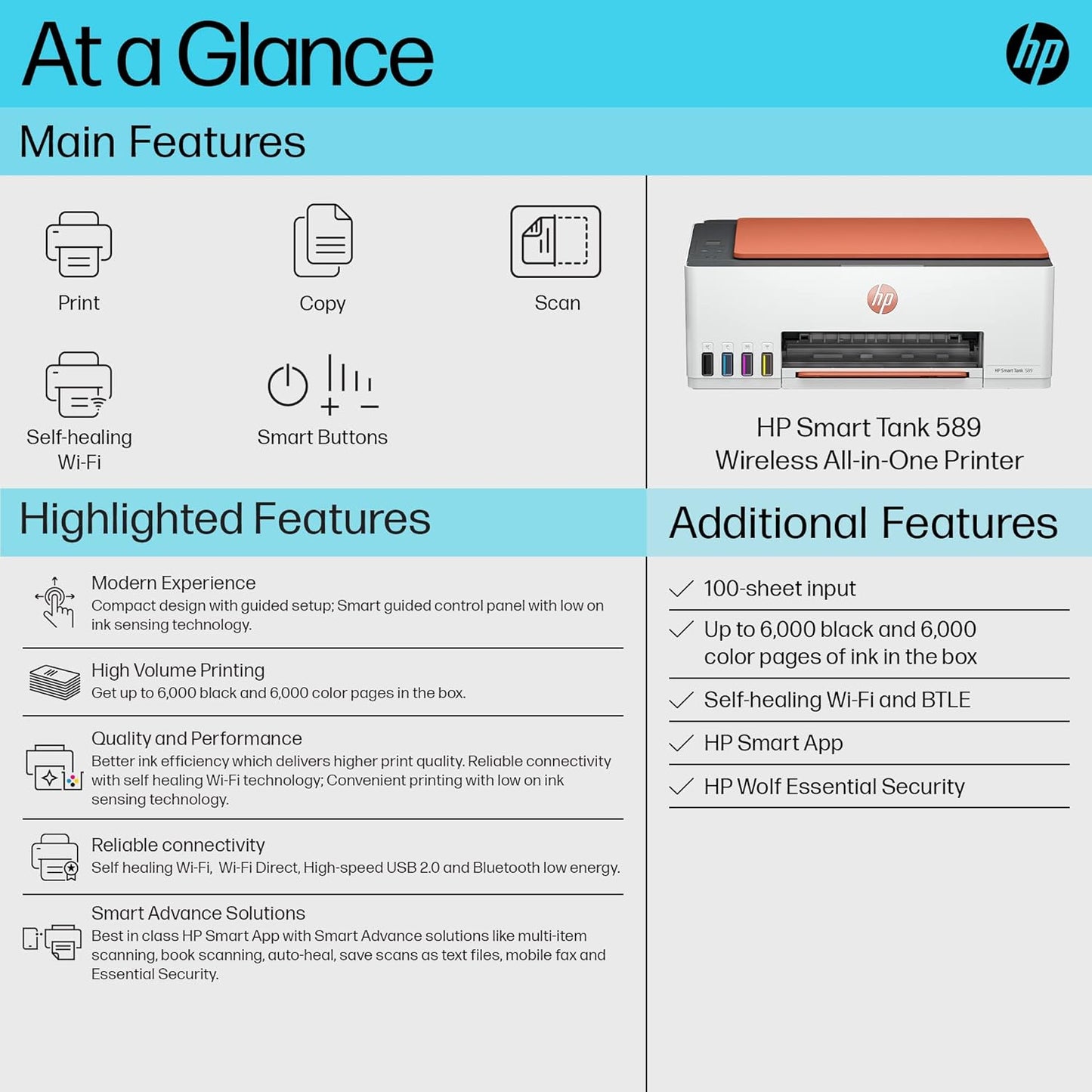 HP Smart Tank 589 All-in-One WiFi Colour Printer – 30 Ppm Speed, High Capacity Ink Tank, Wireless, Ideal for Home & Office Printing, Magenta