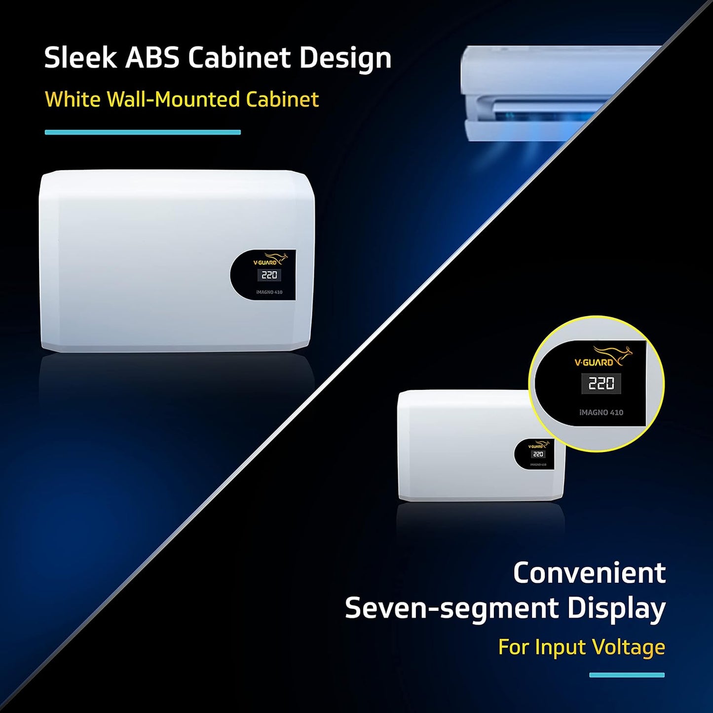 V-Guard iMagno 410 AC Stabilizer for 1.5 ton Inverter AC | Digital Display| Intelligent Time Delay System | Energy Efficient Design | 2 Year Warranty by V-Guard | White (Working Range 170-270 VAC)